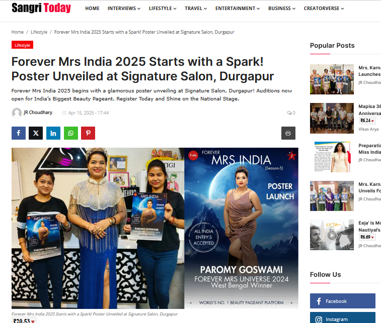 Forever Mrs India 2025 Starts with a Spark! Poster Unveiled at Signature Salon, Durgapur